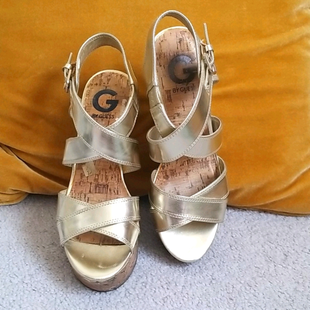 Metallic Gold Guess Platform Sandals